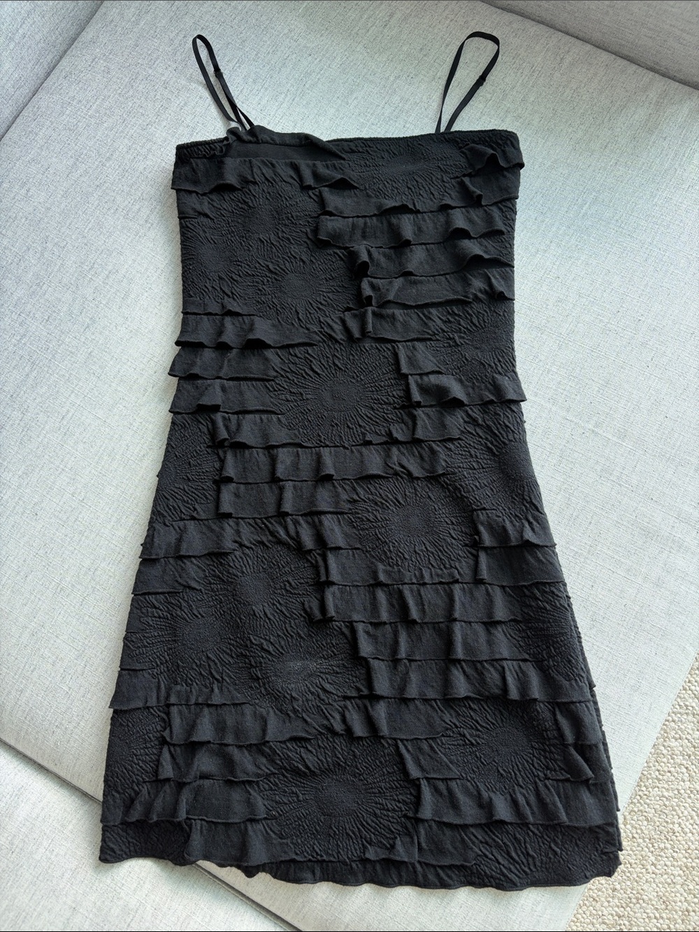 Black Ruffled Spaghetti Strap Mini Dress